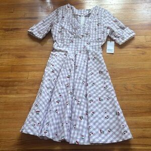 NWT Unique Vintage Gingham Cherry Short Sleeve Dress